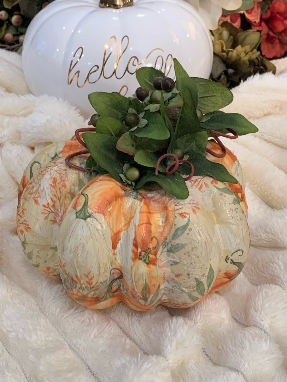 Handmade Pumpkin Napkins decoupage on Foam pumpkin